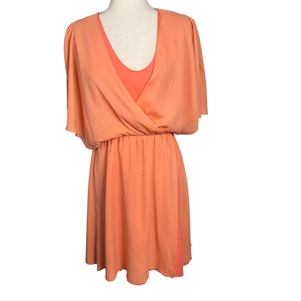 Alice + Olivia Silk Wrap Mini Dress Womens Medium Orange Draped Resort Cocktail